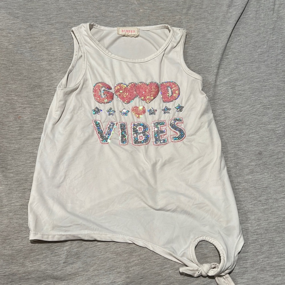White good vibes shirt with sequence